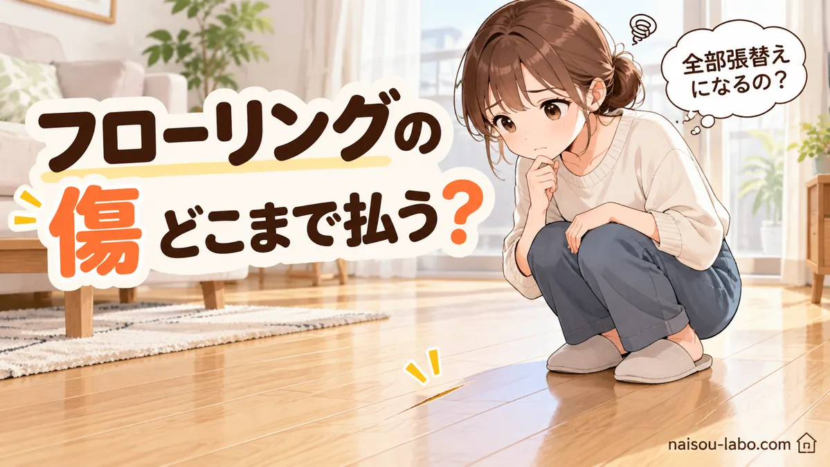 賃貸のフローリングの傷と全面張替え・退去費用を心配する女性