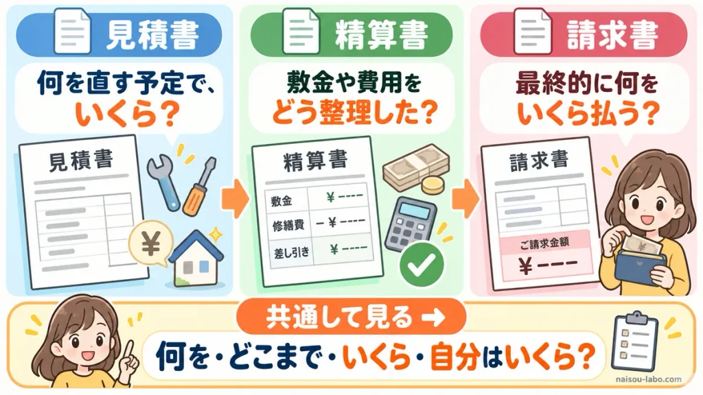 退去時の見積書・精算書・請求書の役割と共通して確認するポイント