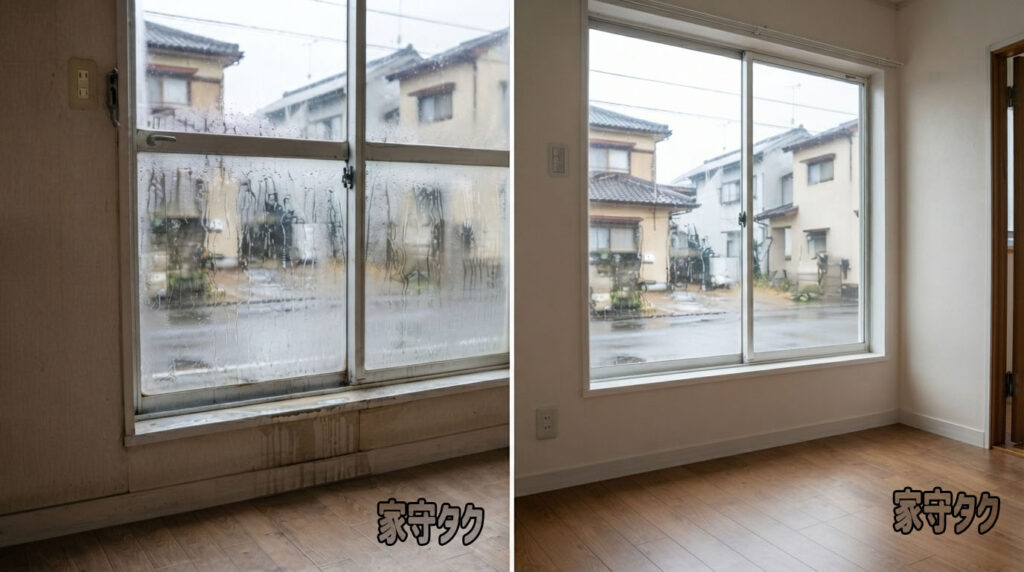 結露によりカビが発生した画像とリフォーム後の比較画像