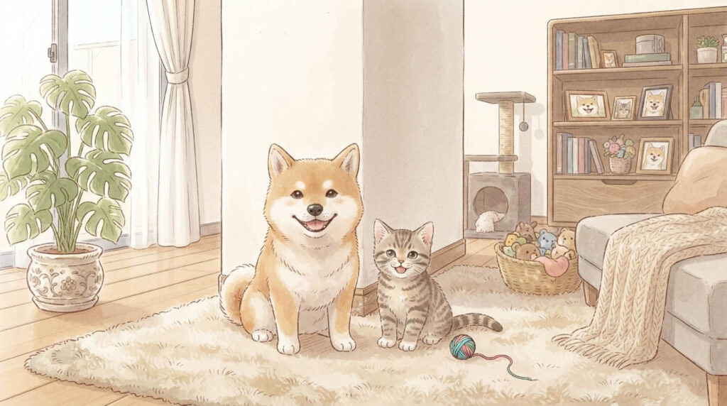 綺麗な部屋で幸せそうなペット