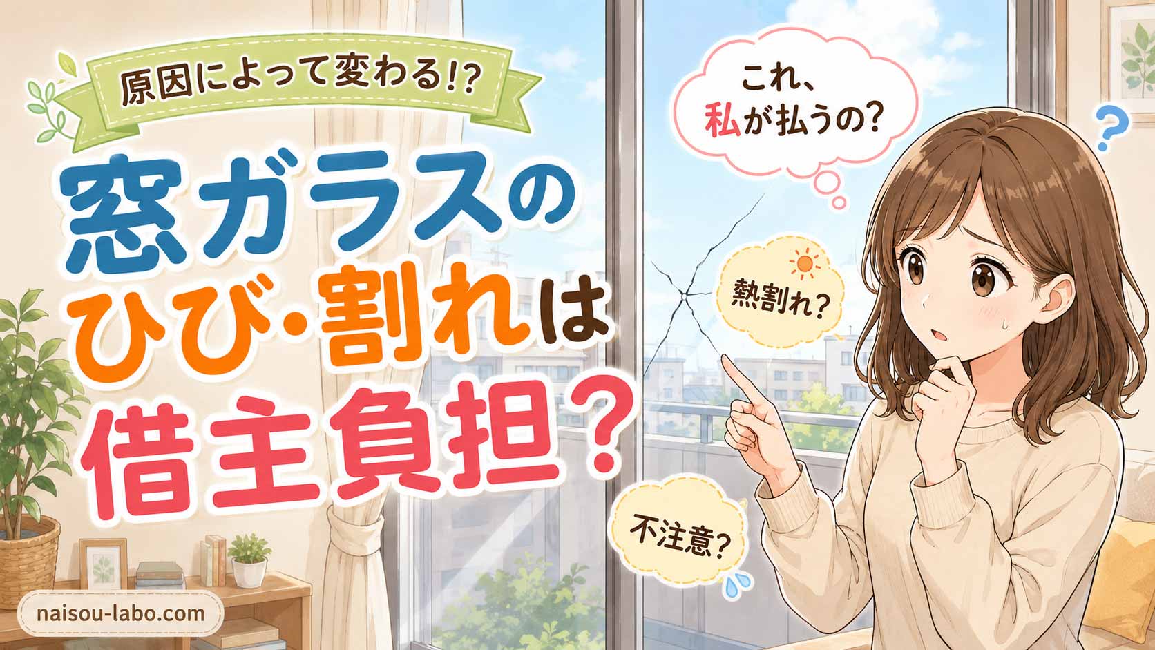 賃貸の窓ガラスのひびが借主負担か貸主負担かを判断するための図解