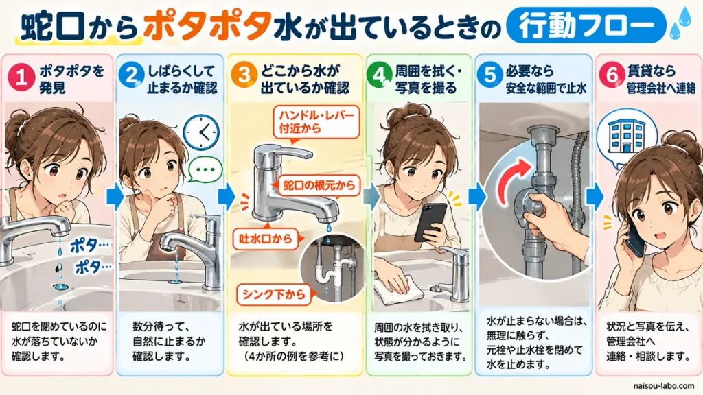 賃貸の蛇口がポタポタするときの状態確認から管理会社への連絡までの流れ